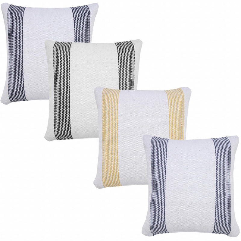 20" X 20" Pale Blue And White 100% Cotton Geometric Zippered Pillow-7