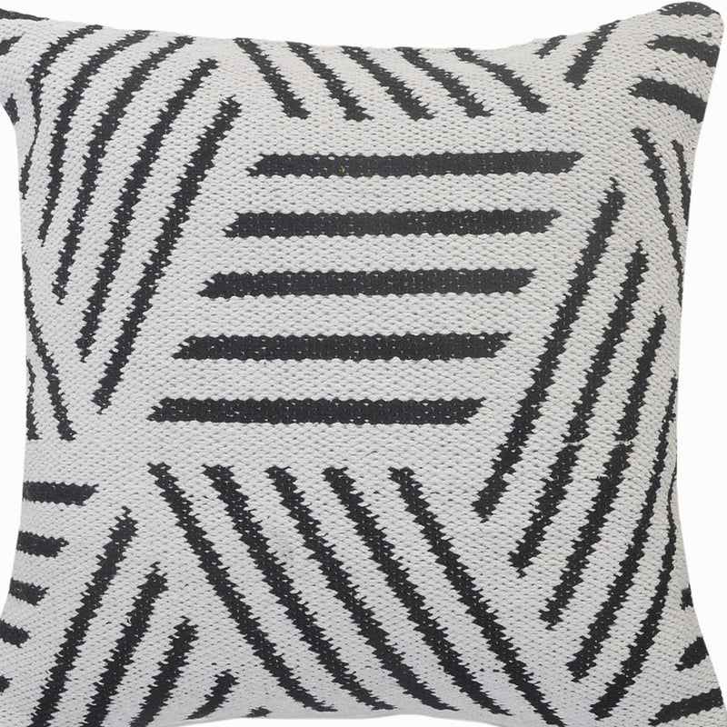 20" Black And White Cotton Geometric Throw Pillow-7