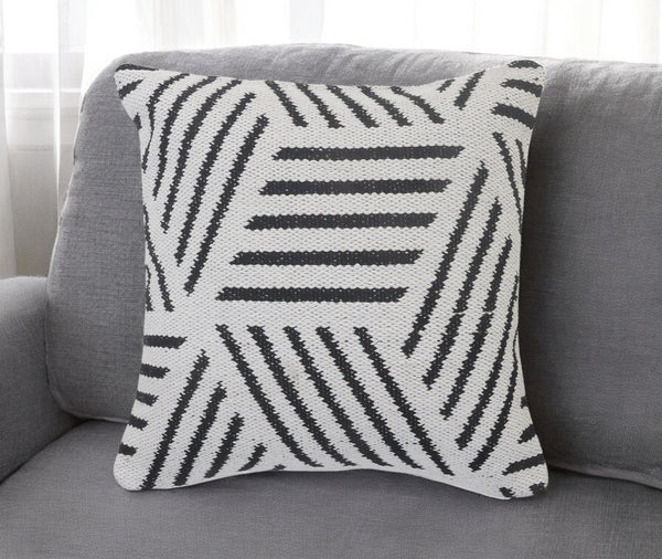 20" Black And White Cotton Geometric Throw Pillow-0
