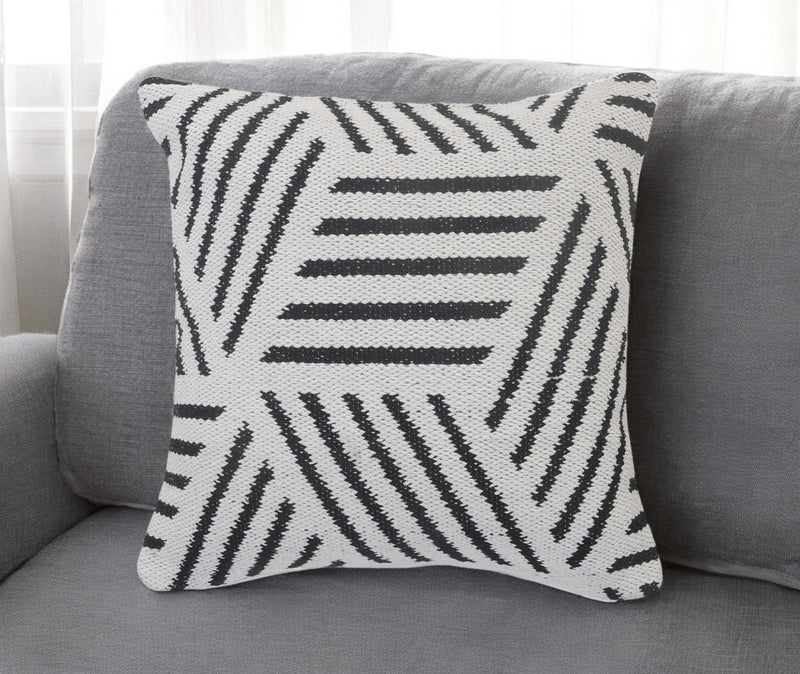 20" Black And White Cotton Geometric Throw Pillow-0