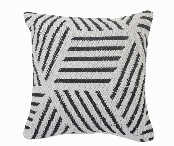 20" Black And White Cotton Geometric Throw Pillow-1