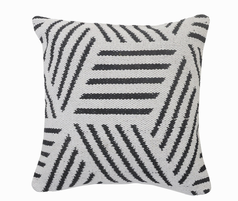 20" Black And White Cotton Geometric Throw Pillow-1