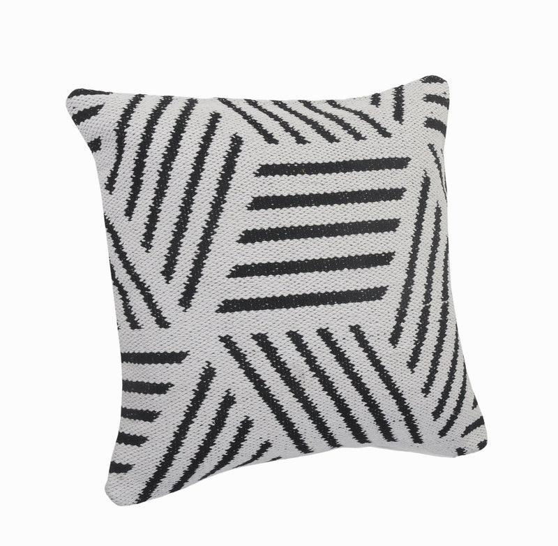 20" Black And White Cotton Geometric Throw Pillow-3