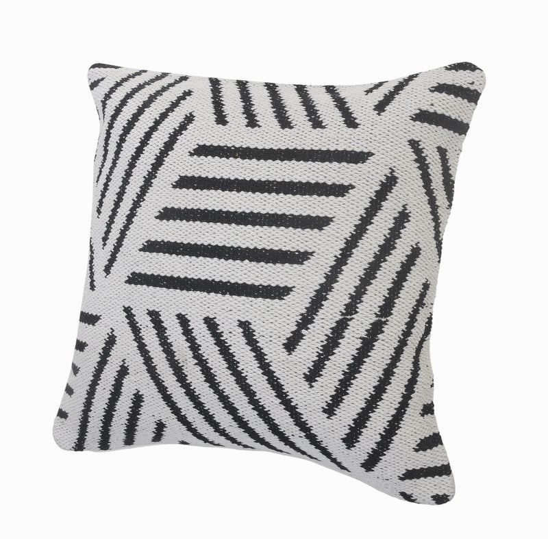20" Black And White Cotton Geometric Throw Pillow-4