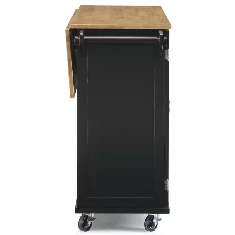 Dolly Madison Black Kitchen Cart with Natural Wood Top