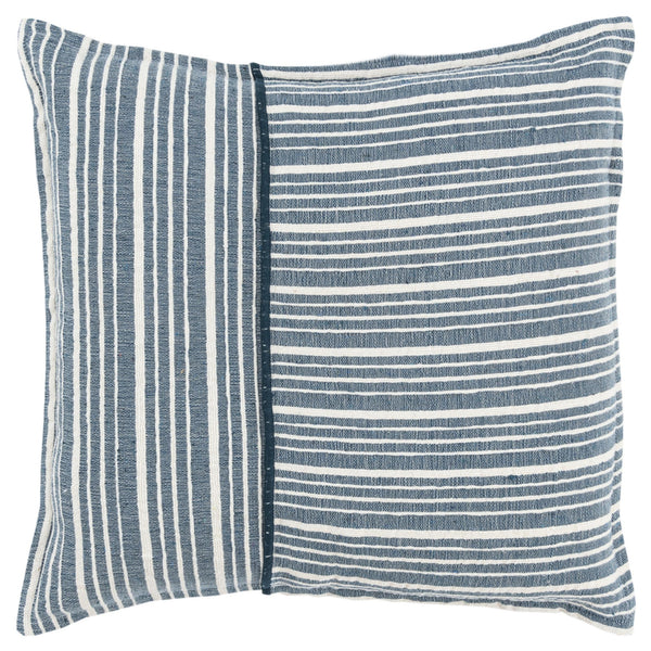 20" Blue and White Cotton Pillow With Embroidery Edges-0