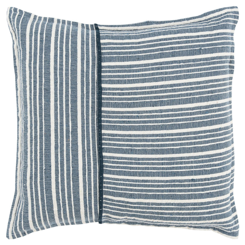 20" Blue and White Cotton Pillow With Embroidery Edges-0