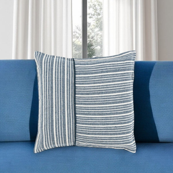 20" Blue and White Cotton Pillow With Embroidery Edges-1