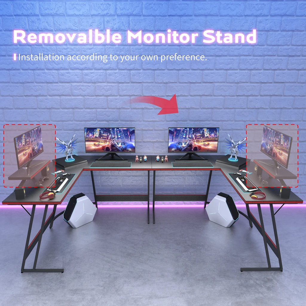 Gaming Desk L-Shaped Carbon Fiber Surface Gaming Corner Desk Table, Black - Puck's