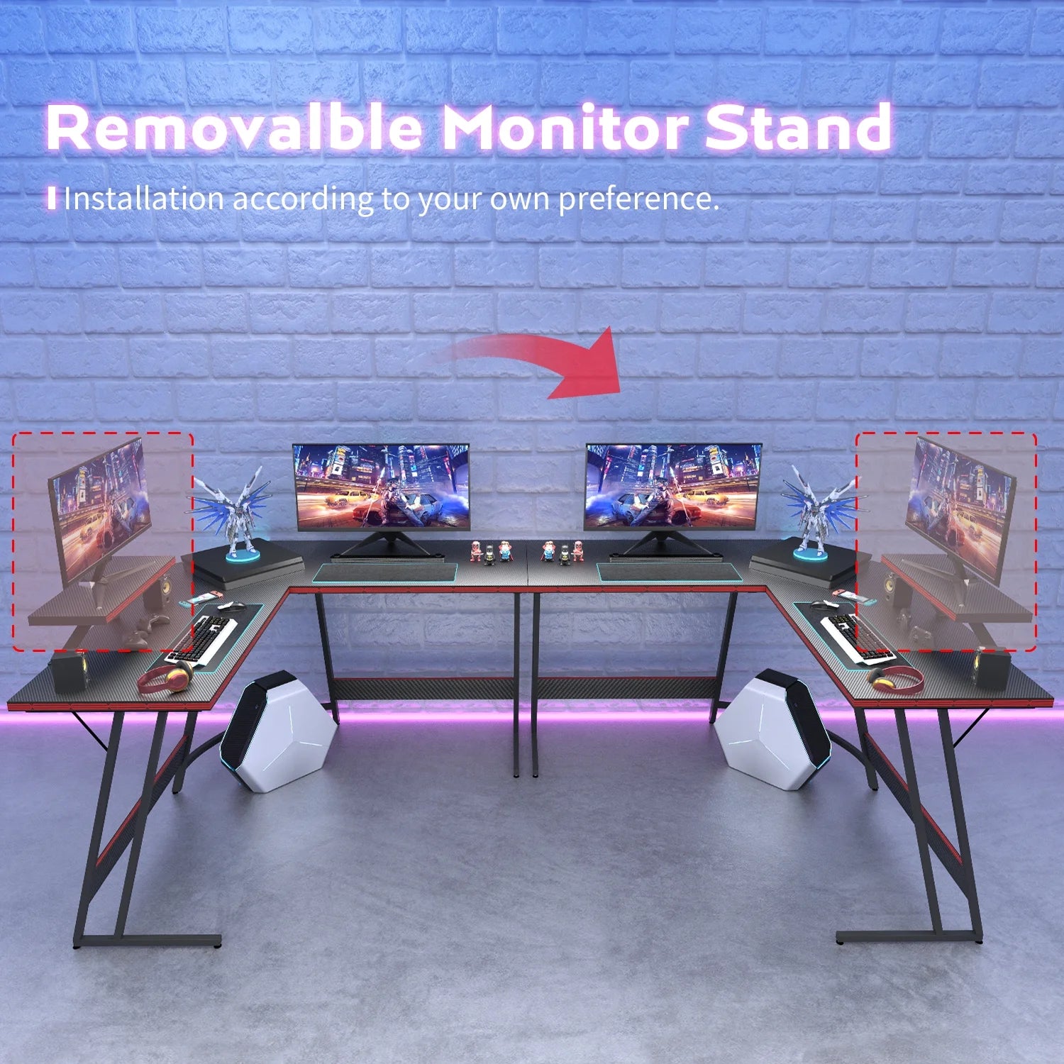 Gaming Desk L-Shaped Carbon Fiber Surface Gaming Corner Desk Table, Black - Puck's