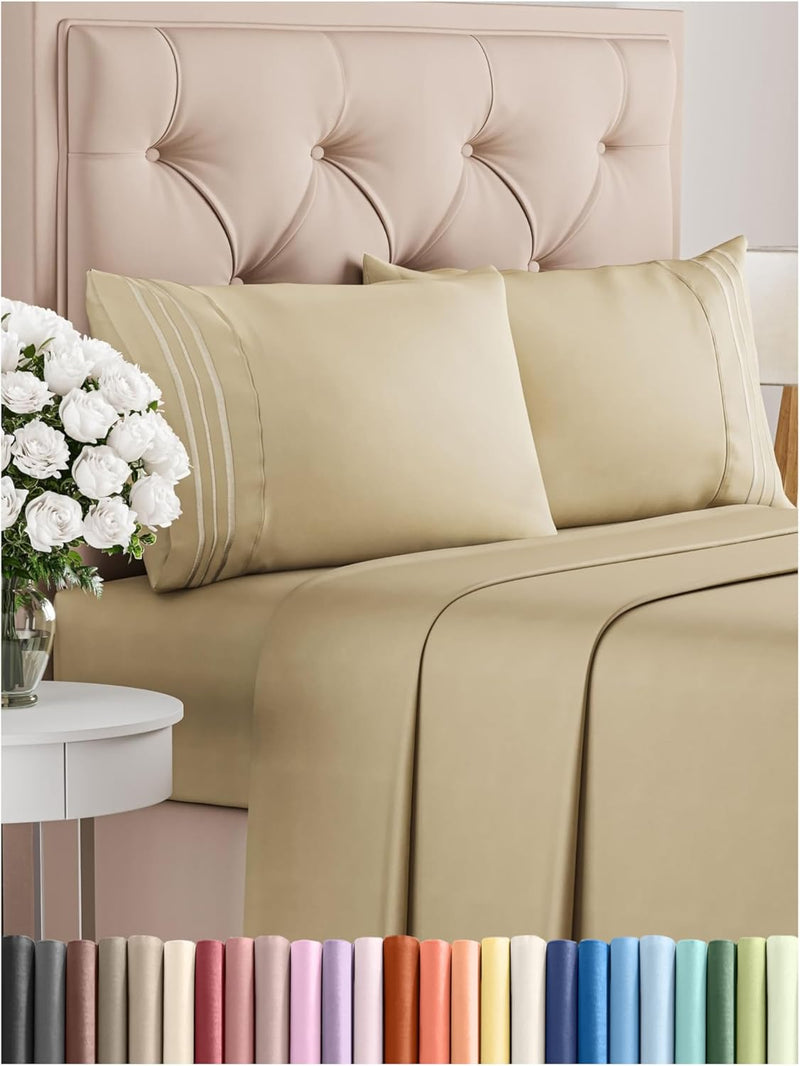 Cal King Size 4 Piece Sheet Set - Comfy Breathable & Cooling Bed Sheets Set - Hotel Luxury Bedding for Women, Men, Kids & Teens - Deep Pockets, Easy-Fit, Super Soft & Wrinkle Free - Oeko-Tex - Beige - Puck's