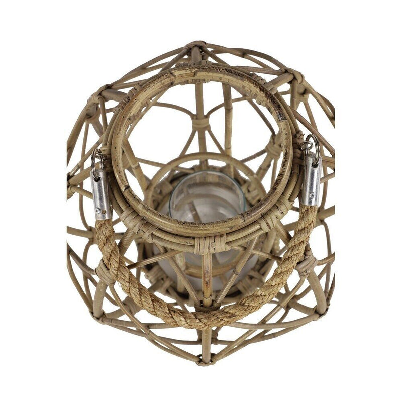 15"H Rustic Farmhouse Brown Woven Rattan Candle Lantern with Jute Rope Handle - Puck's