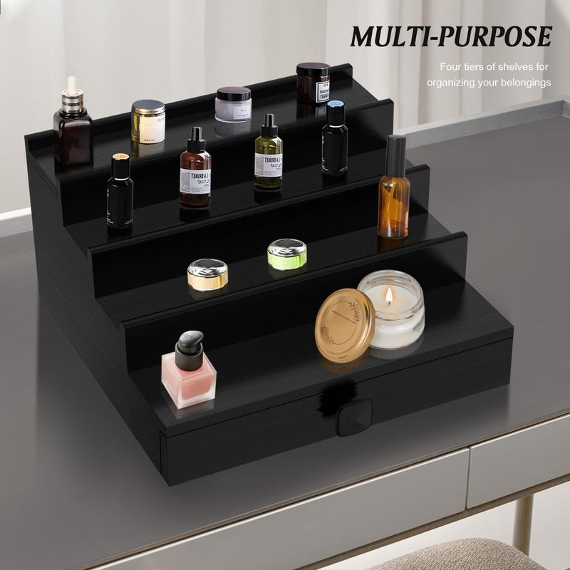 Cologne Organizer for Men, 4 Tier Black Wood Perfume Organizer with Felt Lini... - Puck's