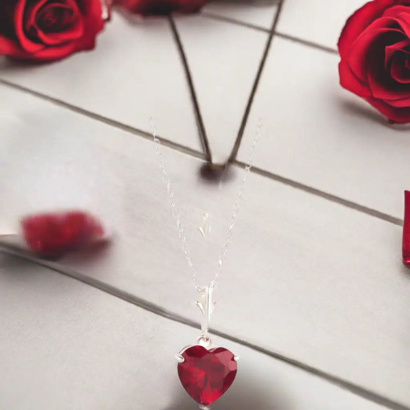 925 Sterling Silver Necklace Red Heart Pendant - Puck's