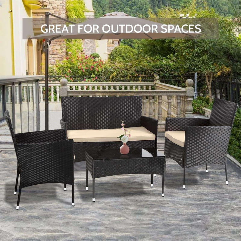 Juego De Muebles De Patio 4 Piezas Silla De Ratán Para Exteriores Sofá De Mimbre - Puck's