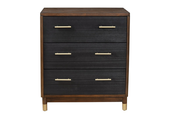 33" Brown and Black Solid Wood Three Drawer Chest-1