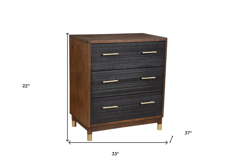 33" Brown and Black Solid Wood Three Drawer Chest-4