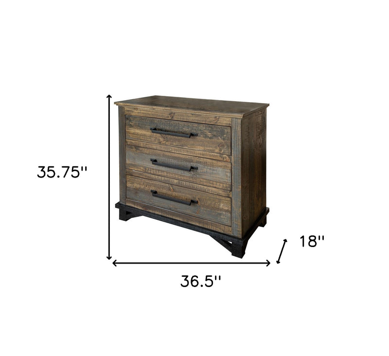 37" Brown and Gray Solid Wood Three Drawer Chest-5