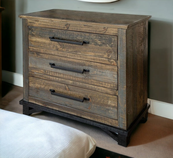 37" Brown and Gray Solid Wood Three Drawer Chest-1
