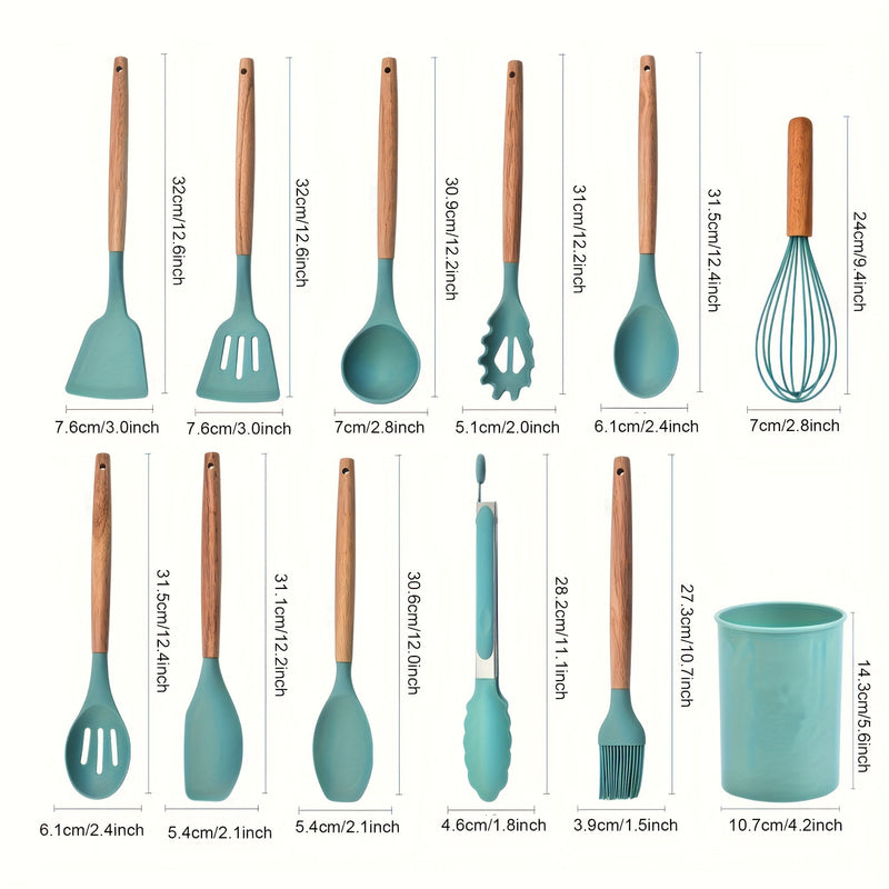 12Piece Grey Silicone Kitchen Utensil Set with Holder - Puck's