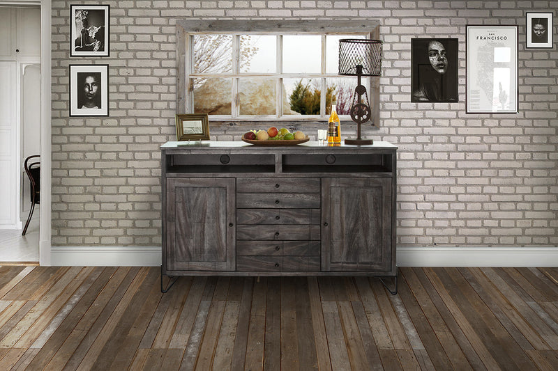 60" Gray Solid Wood Cabinet Enclosed Storage Distressed TV Stand-6
