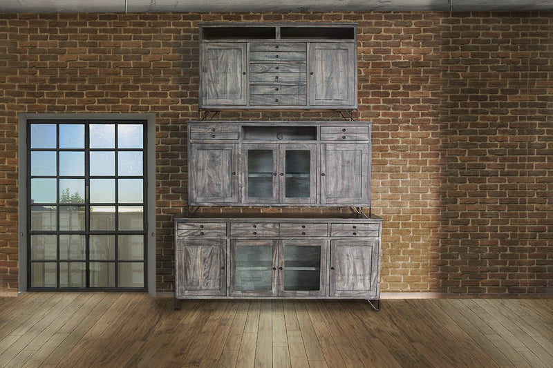 60" Gray Solid Wood Cabinet Enclosed Storage Distressed TV Stand-4