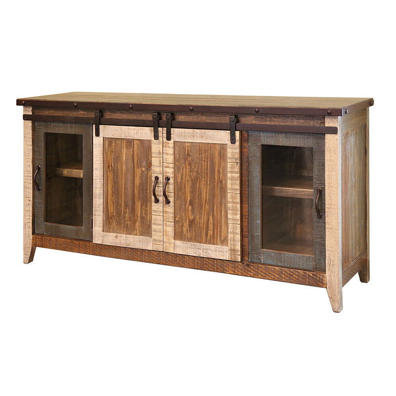 70" Brown Solid Wood Cabinet Enclosed Storage Distressed TV Stand-1