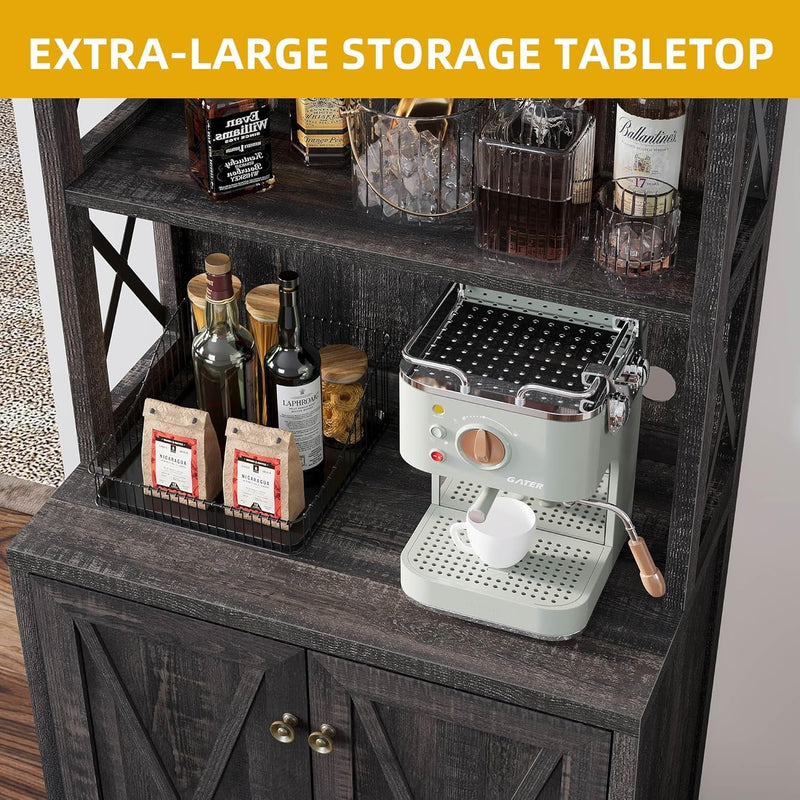 67" Tall Wine Bar Cabinet for Liquor and Glasses, Farmhouse Kitchen - Puck's