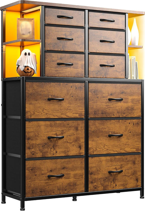 Dresser for Bedroom with LED Lights and 12 Drawers - Puck's
