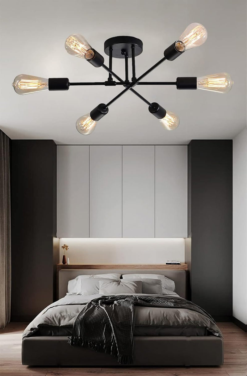 Mid Century Ceiling Light Fixture,Adjustable 6-Light Sputnik Chandelier,Semi-Flush Mount Pendant Lighting,Industrial Vintage Lighting Fixtures Plating Finish for Kitchen Dining Room Bedroom Foyer… - Puck's