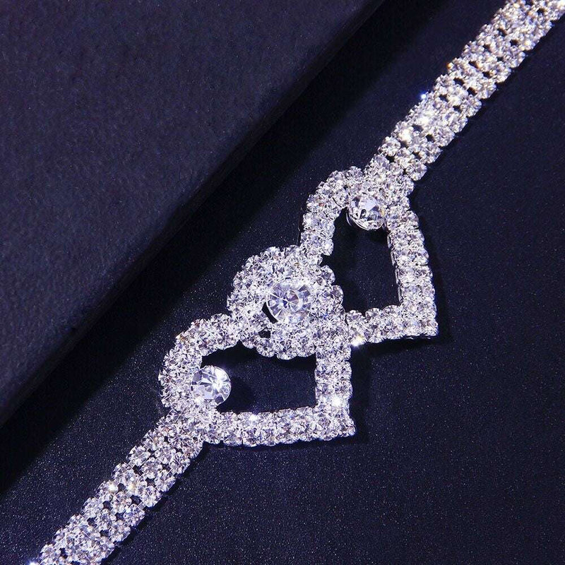 Double Heart Anklet Bracelet Love Barefoot Chain Bling Crystal Ankle Bracelet US - Puck's