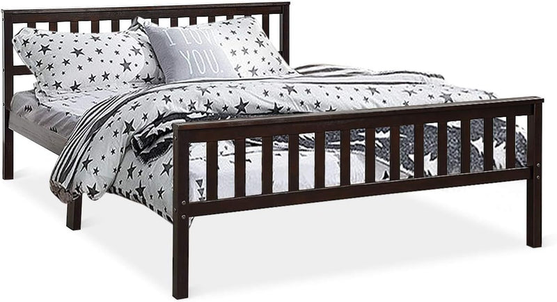 Queen Platform Bed Frame, Deluxe Solid Wood Bed Frame with Headboard and Footboard, Strong Wood Slats Support Mattress Foundation, No Box Spring Needed, Bed Frame Queen Size, Espresso - Puck's