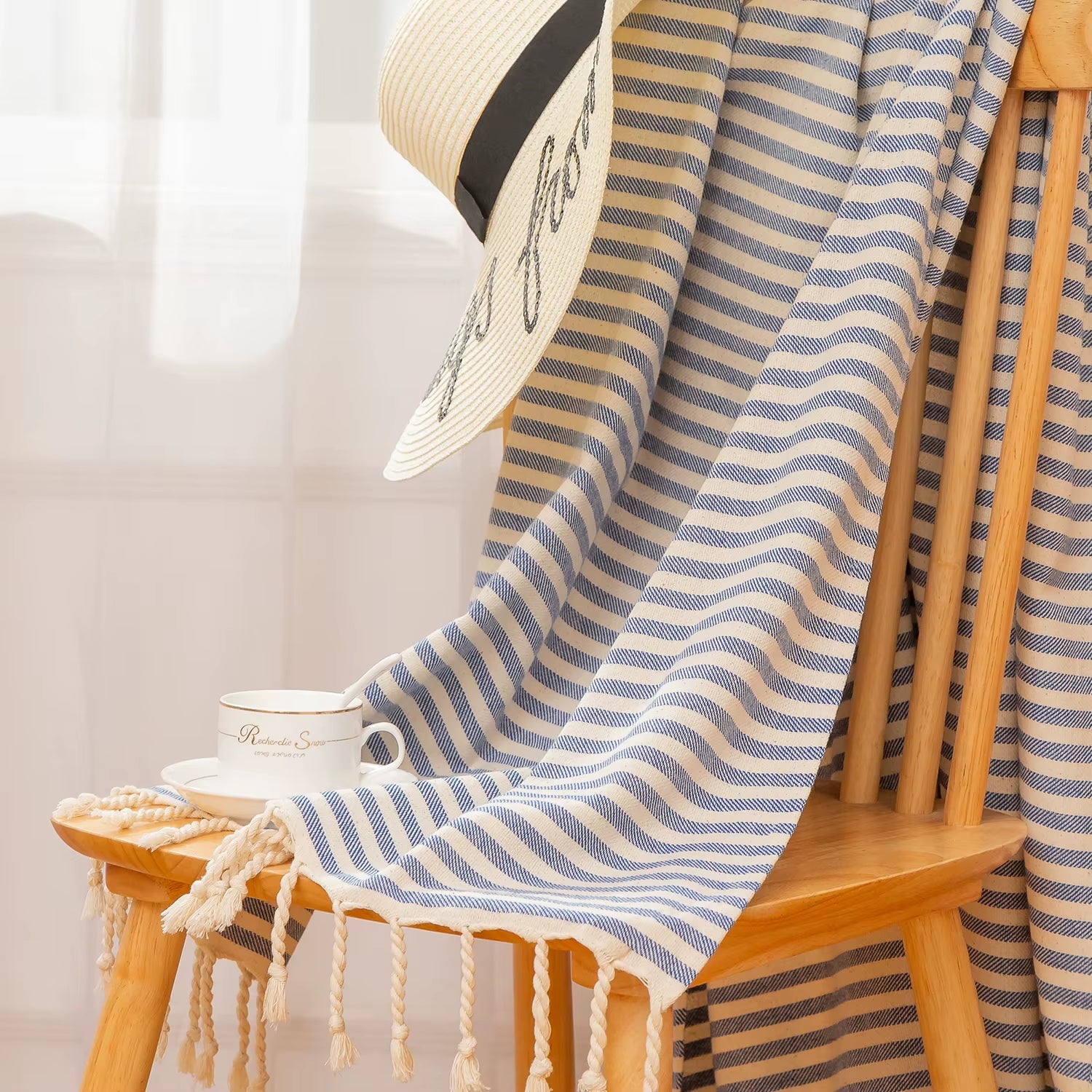 YEUZLICOTTON Hot Sale Luxury Striped Tassel 100% Cotton Sauna Spa Bath Towel for Home 100*180CM Travel Turkish Large Beach Towel - Puck's