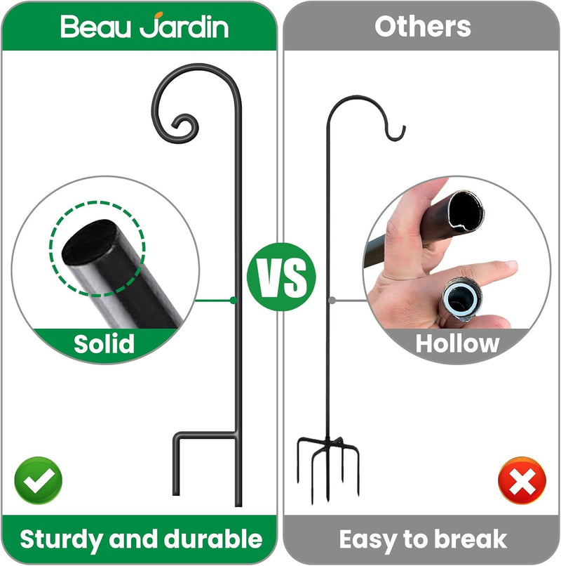 Shepherd Hook 48 Inch 2 Pack No Assembly Required 2/5 Inch Heavy Duty Solid Metal Hanging Pole for Outdoor Garden Plant,Bird Feeder,Lanterns,Wedding Decor,Plant Baskets Wind Chimes - Puck's