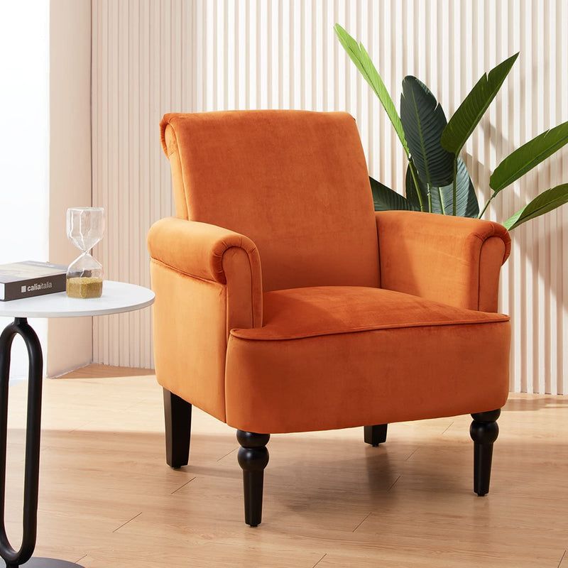 Modern Lounge Accent Chair, Comfy Velvet Fabric Armchair with Gourd Leg, Upholstered Chairs for Living Room, Reading Room, Bedroom, Orange - Puck's
