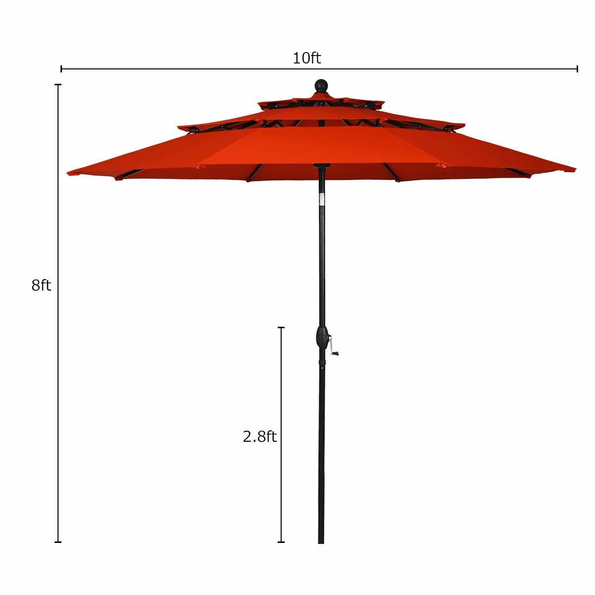 10Ft 3 Tier Patio Market Umbrella Aluminum Sunshade Shelter Double Vented Orange - Puck's