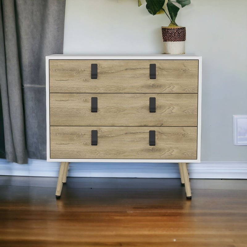 32" White and Natural Three Drawer Dresser-1