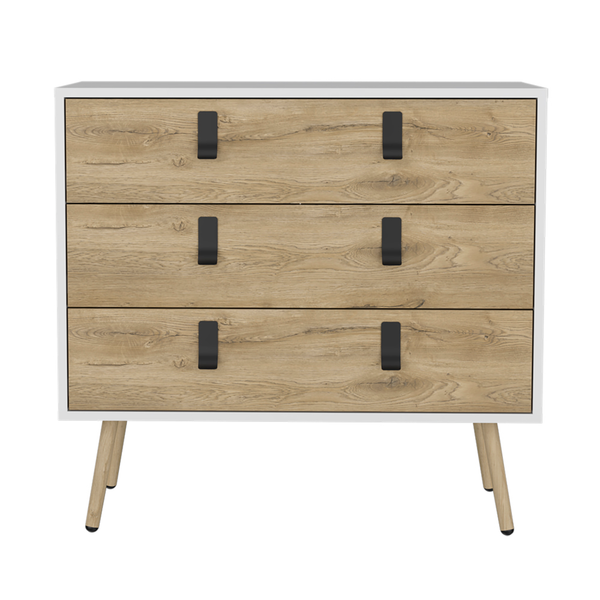32" White and Natural Three Drawer Dresser-0