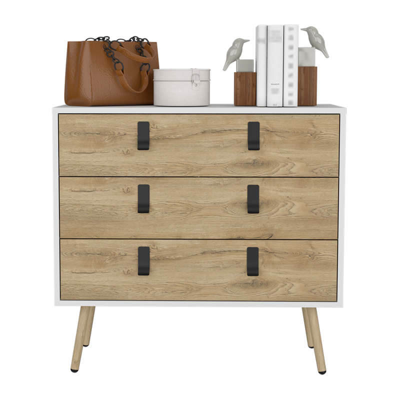 32" White and Natural Three Drawer Dresser-4