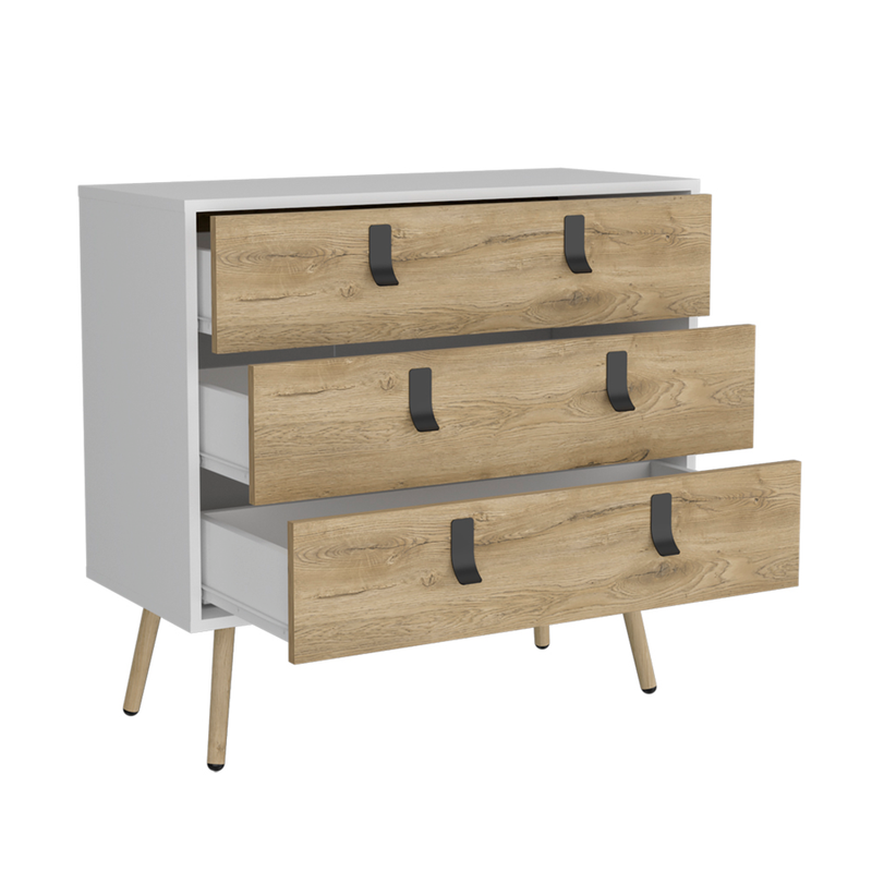32" White and Natural Three Drawer Dresser-2