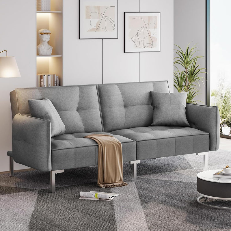 Sleeper Sofa Couch Bed Convertible Sofa Modern Futon Couches Sofas Bed Fold up and down Linen Fabric Recliner Couch for Living Room Gray - Puck's