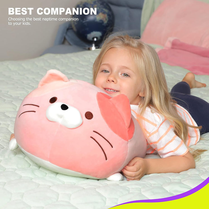 Super Soft Cat Plush Toy, Fluffy Chubby Kitty Stuffed Animal, Adorable Plush Cat Pillow for Kids or Home Decor (Pink, 19'') - Puck's