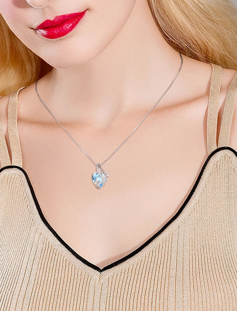 Infinite Heart Pendant Sterling Silver Butterfly Necklace for Women Jewelry Gift with Birthstone March Created Aquamarine - Puck's