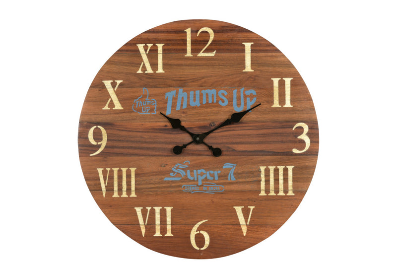 24" Brown Solid Wood Silent Analog Round Wall Clock-2