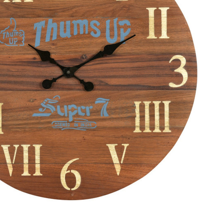24" Brown Solid Wood Silent Analog Round Wall Clock-3