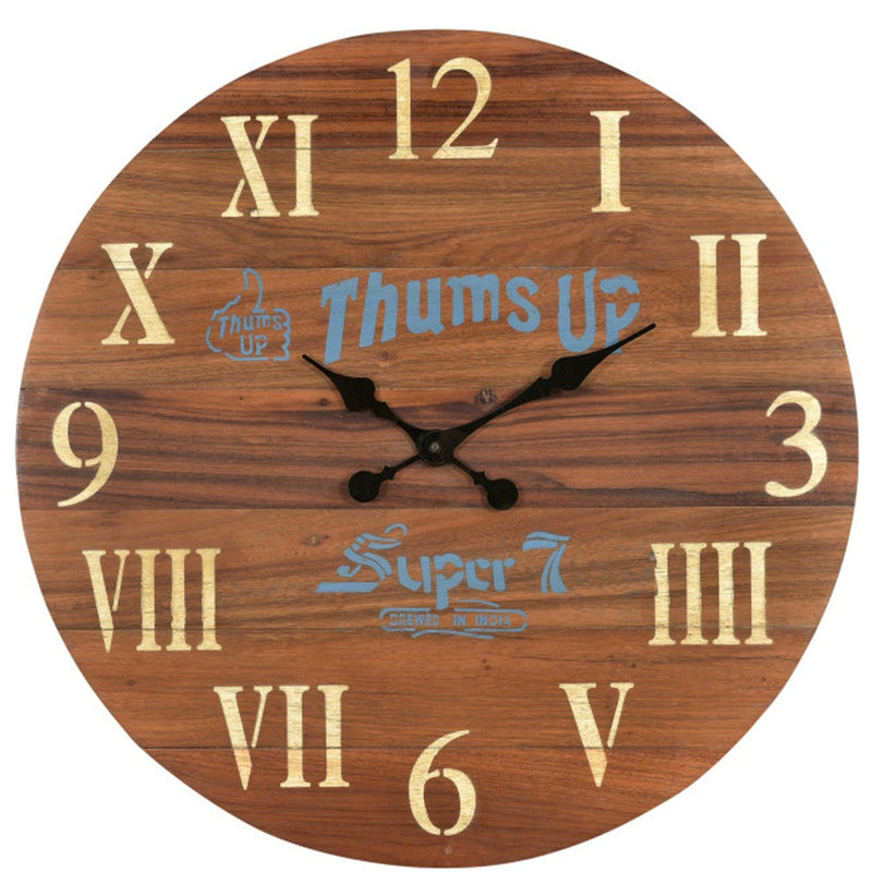 24" Brown Solid Wood Silent Analog Round Wall Clock-4