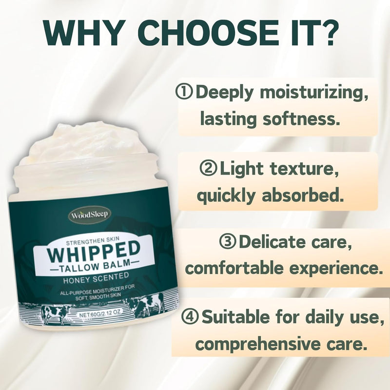 Beef Tallow Moisturizer Women Men - Tallow and Honey Balm - Hydrating Body Butter for Dry Skin - Body & Face Moisturizer -Deep Hydration with Avocado Oil and Pueraria Extract -Travel Size Gift Set - Puck's
