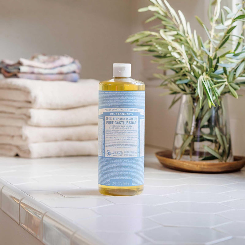 Pure Castile Liquid Soap - Made with Regenerative Organic Certified Oils - 18-In-1 Uses for Face, Body, Hand Gentle on Baby & Sensitive Skin Body Wash Unscented,32Oz - Puck's
