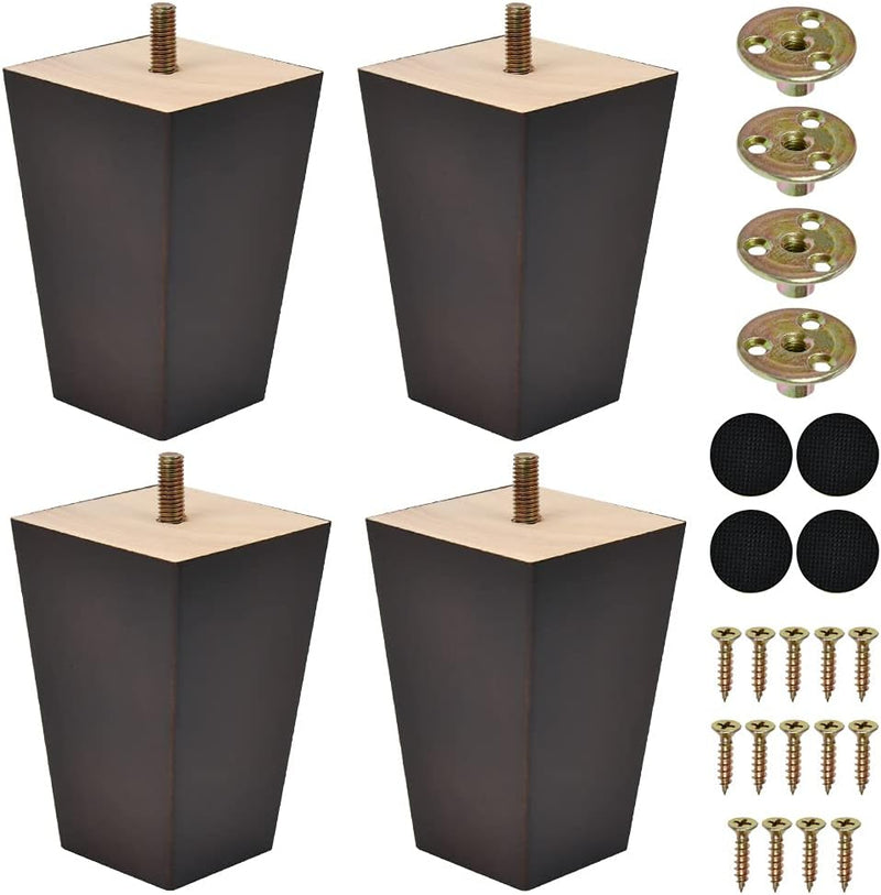 4Inch Wood Furniture Legs Sofa Legs Set of 4 Square Couch Legs Mid-Century Modern Replacement Legs for Armchair Recliner Coffee Table Dresser (Brown) - Puck's