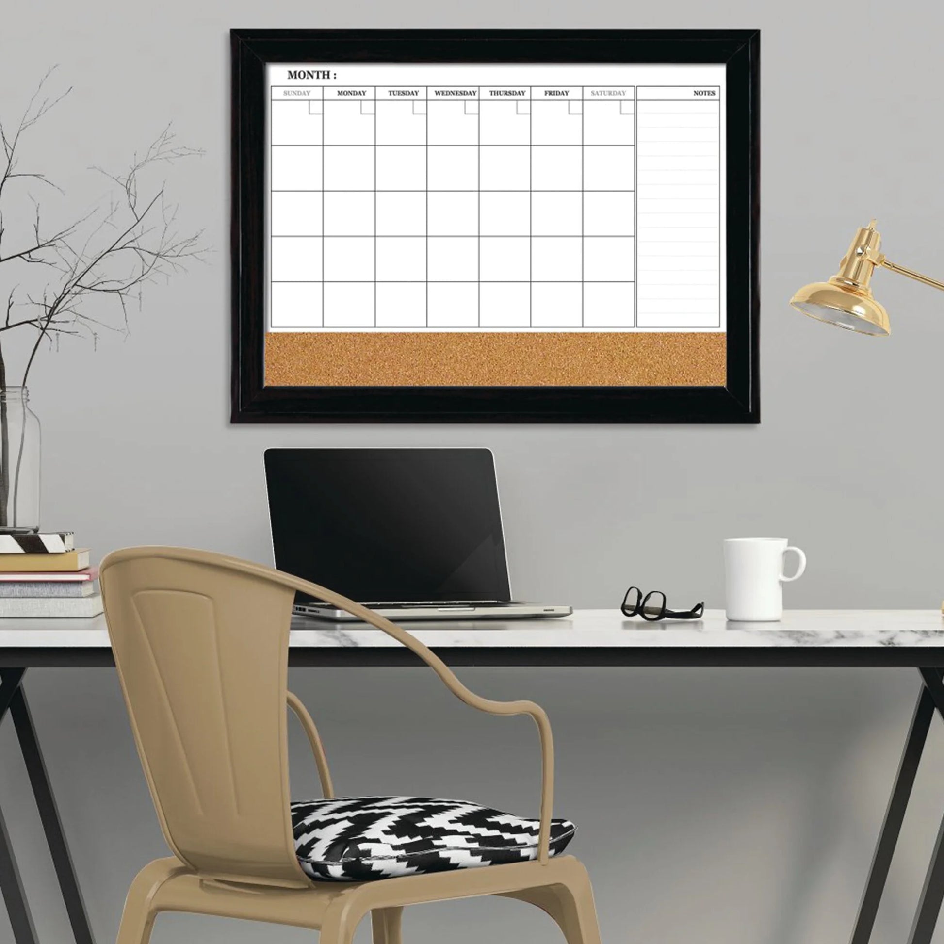 79275 23 X 17 Home Decor Magnetic Combo Dry Erase Board with Cork Board on Bottom - Tan/White Surface/Espresso Wood Frame